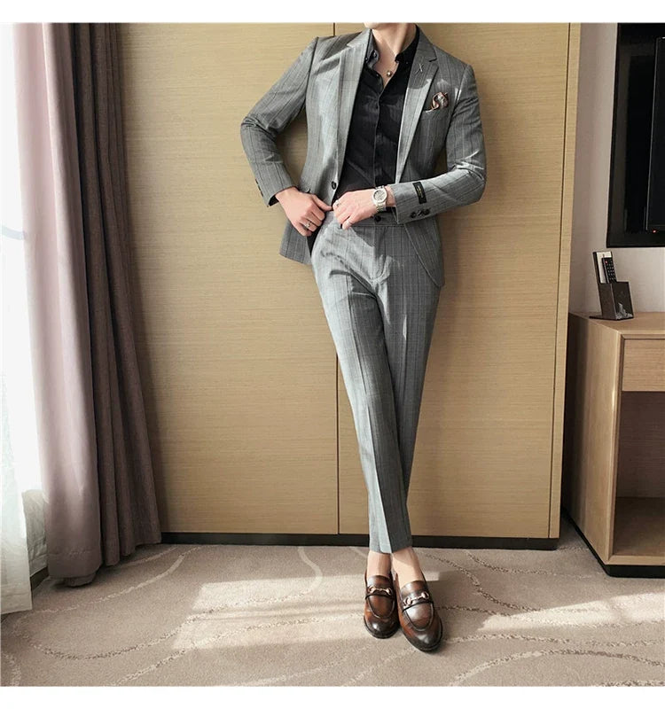 (Jacket+Pant) 2023 Latest Design Check Men Suit Groom Wedding Stage Tuxedos Best Costume Men Business Social Suits 2 Piece Set