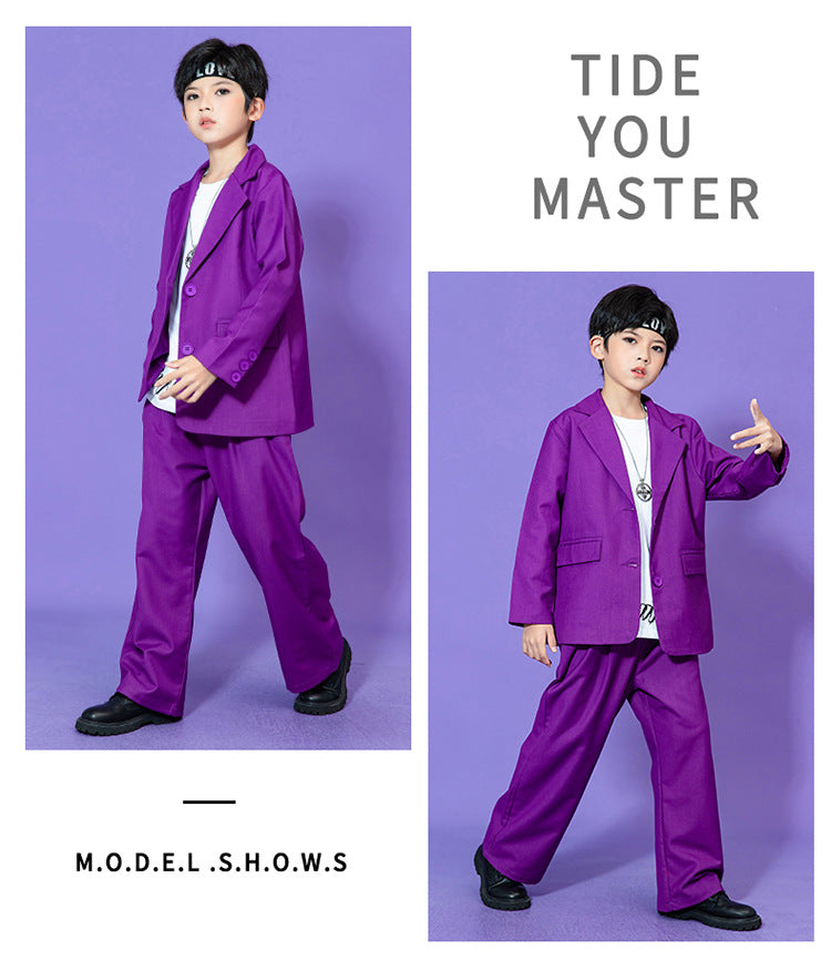 Hip Hop Boys Solid Suit Jacket Outfits Girls Loose Blazer Street Dance Pants Clothes Sets Children Streetwear Kids Jazz Costumes