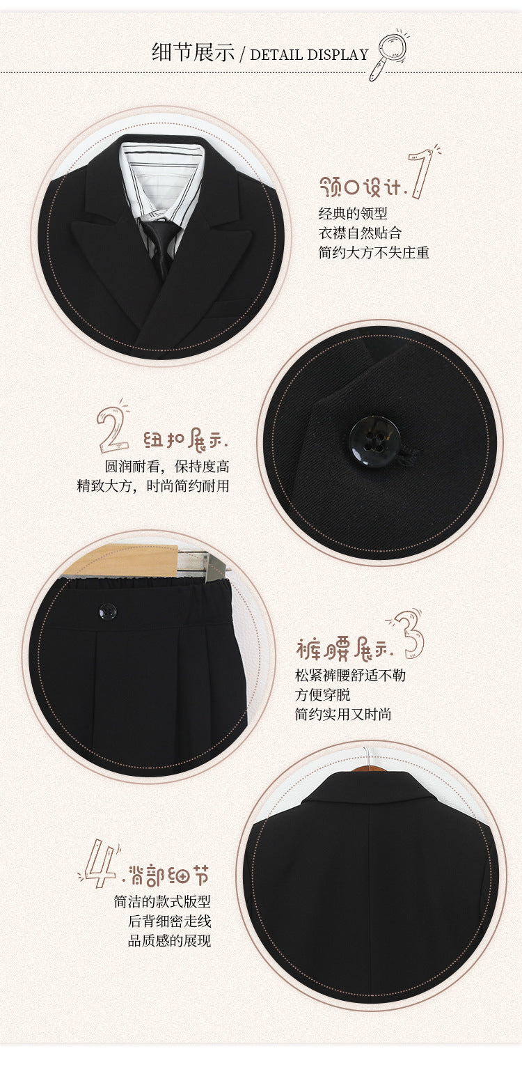 School Boys Double Breasted Blazer Suit Set with Wide Leg Pants Formal Streetwear Outfit for Kids Toddlers Wedding Birthday Part