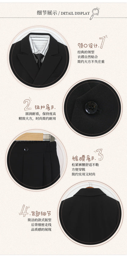 School Boys Double Breasted Blazer Suit Set with Wide Leg Pants Formal Streetwear Outfit for Kids Toddlers Wedding Birthday Part