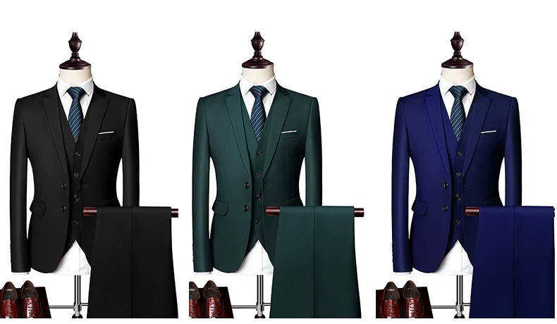 Blazers Set Suits for Men(Jacket + Vest + Pants)three Piece Set Solid Business Casual Slim Fit Formal Dress Groom Tuxedo Wedding