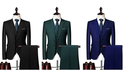 Blazers Set Suits for Men(Jacket + Vest + Pants)three Piece Set Solid Business Casual Slim Fit Formal Dress Groom Tuxedo Wedding