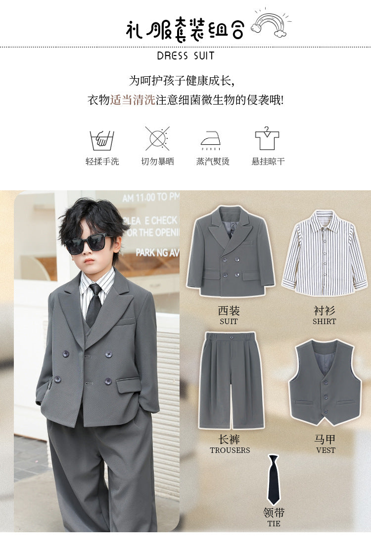 School Boys Double Breasted Blazer Suit Set with Wide Leg Pants Formal Streetwear Outfit for Kids Toddlers Wedding Birthday Part