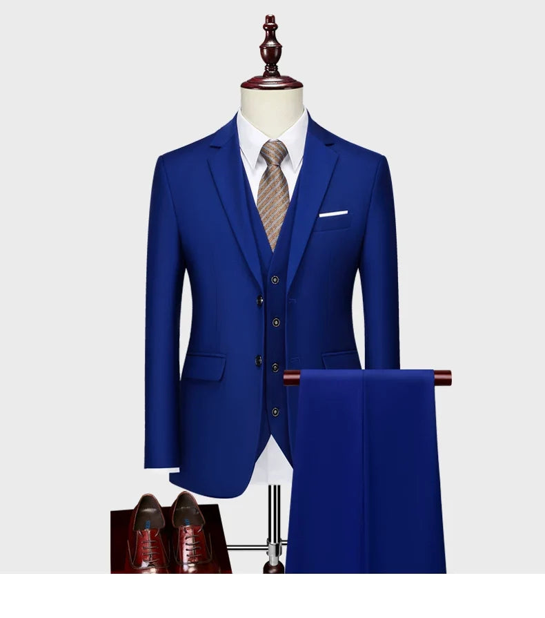 Blazers Set Suits for Men(Jacket + Vest + Pants)three Piece Set Solid Business Casual Slim Fit Formal Dress Groom Tuxedo Wedding