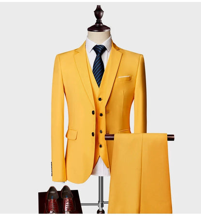 Blazers Set Suits for Men(Jacket + Vest + Pants)three Piece Set Solid Business Casual Slim Fit Formal Dress Groom Tuxedo Wedding