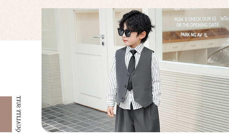 School Boys Double Breasted Blazer Suit Set with Wide Leg Pants Formal Streetwear Outfit for Kids Toddlers Wedding Birthday Part