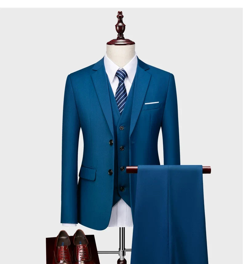 Blazers Set Suits for Men(Jacket + Vest + Pants)three Piece Set Solid Business Casual Slim Fit Formal Dress Groom Tuxedo Wedding