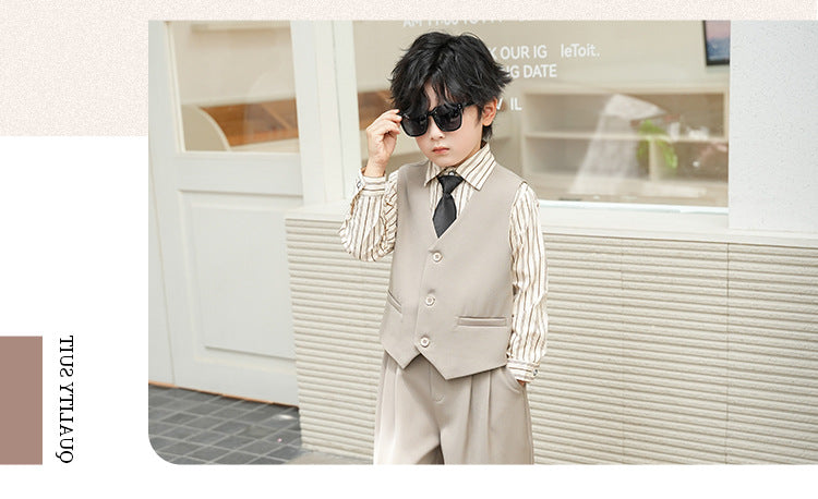School Boys Double Breasted Blazer Suit Set with Wide Leg Pants Formal Streetwear Outfit for Kids Toddlers Wedding Birthday Part