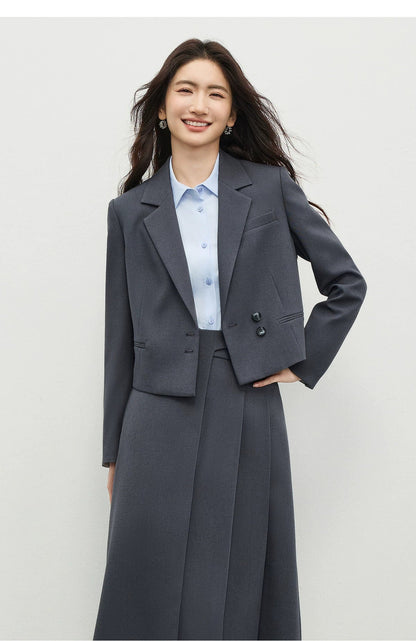 Women's Linen Commuter Blazer 2026 Spring Autumn New Cropped Jacket Minimalist Elegant Outerwear for Ladeis 161XC6215