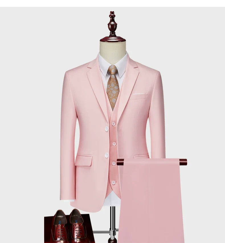 Blazers Set Suits for Men(Jacket + Vest + Pants)three Piece Set Solid Business Casual Slim Fit Formal Dress Groom Tuxedo Wedding