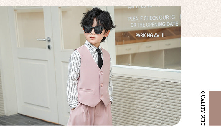 School Boys Double Breasted Blazer Suit Set with Wide Leg Pants Formal Streetwear Outfit for Kids Toddlers Wedding Birthday Part