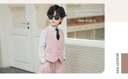 School Boys Double Breasted Blazer Suit Set with Wide Leg Pants Formal Streetwear Outfit for Kids Toddlers Wedding Birthday Part