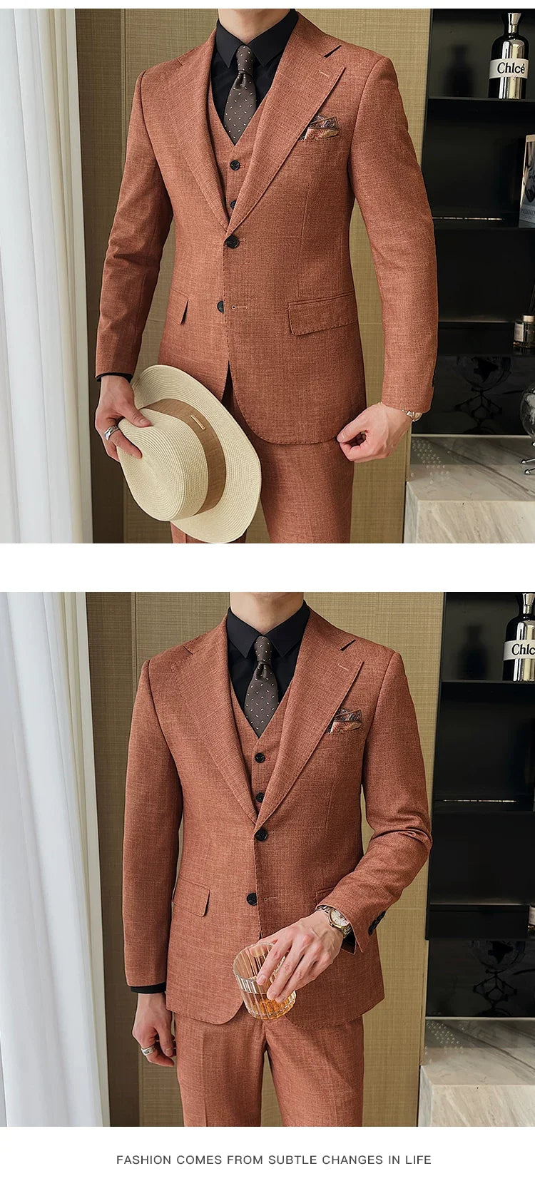 ( Jacket + Vest + Pants ) 2024 New Luxury Men High-end Suit Formal Groom Wedding Tuxedo Mens Work Party Slim Fit Suit 3 Piece