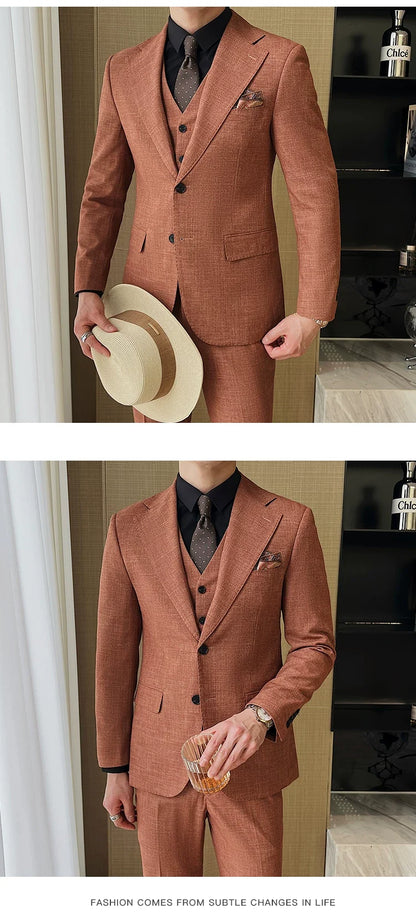 ( Jacket + Vest + Pants ) 2024 New Luxury Men High-end Suit Formal Groom Wedding Tuxedo Mens Work Party Slim Fit Suit 3 Piece
