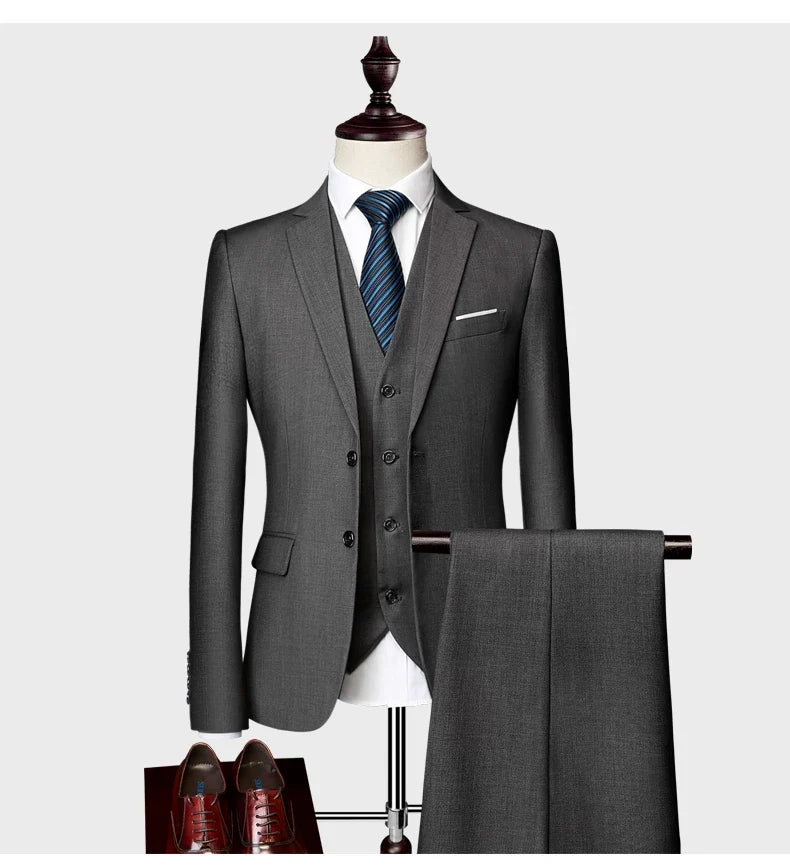 Blazers Set Suits for Men(Jacket + Vest + Pants)three Piece Set Solid Business Casual Slim Fit Formal Dress Groom Tuxedo Wedding