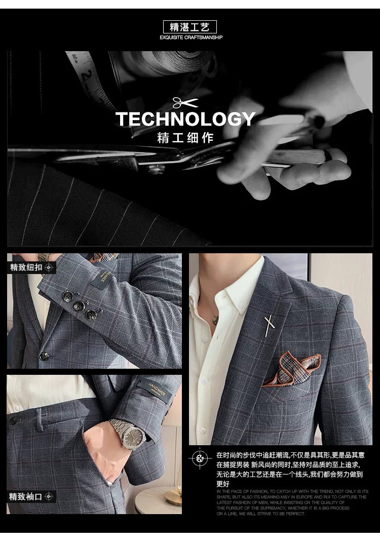 (Jacket+Pant) 2023 Latest Design Check Men Suit Groom Wedding Stage Tuxedos Best Costume Men Business Social Suits 2 Piece Set