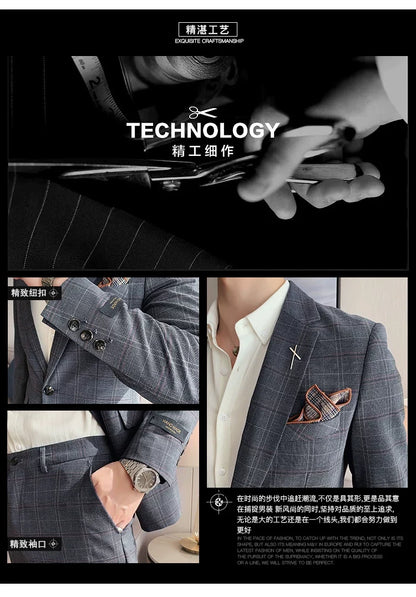 (Jacket+Pant) 2023 Latest Design Check Men Suit Groom Wedding Stage Tuxedos Best Costume Men Business Social Suits 2 Piece Set