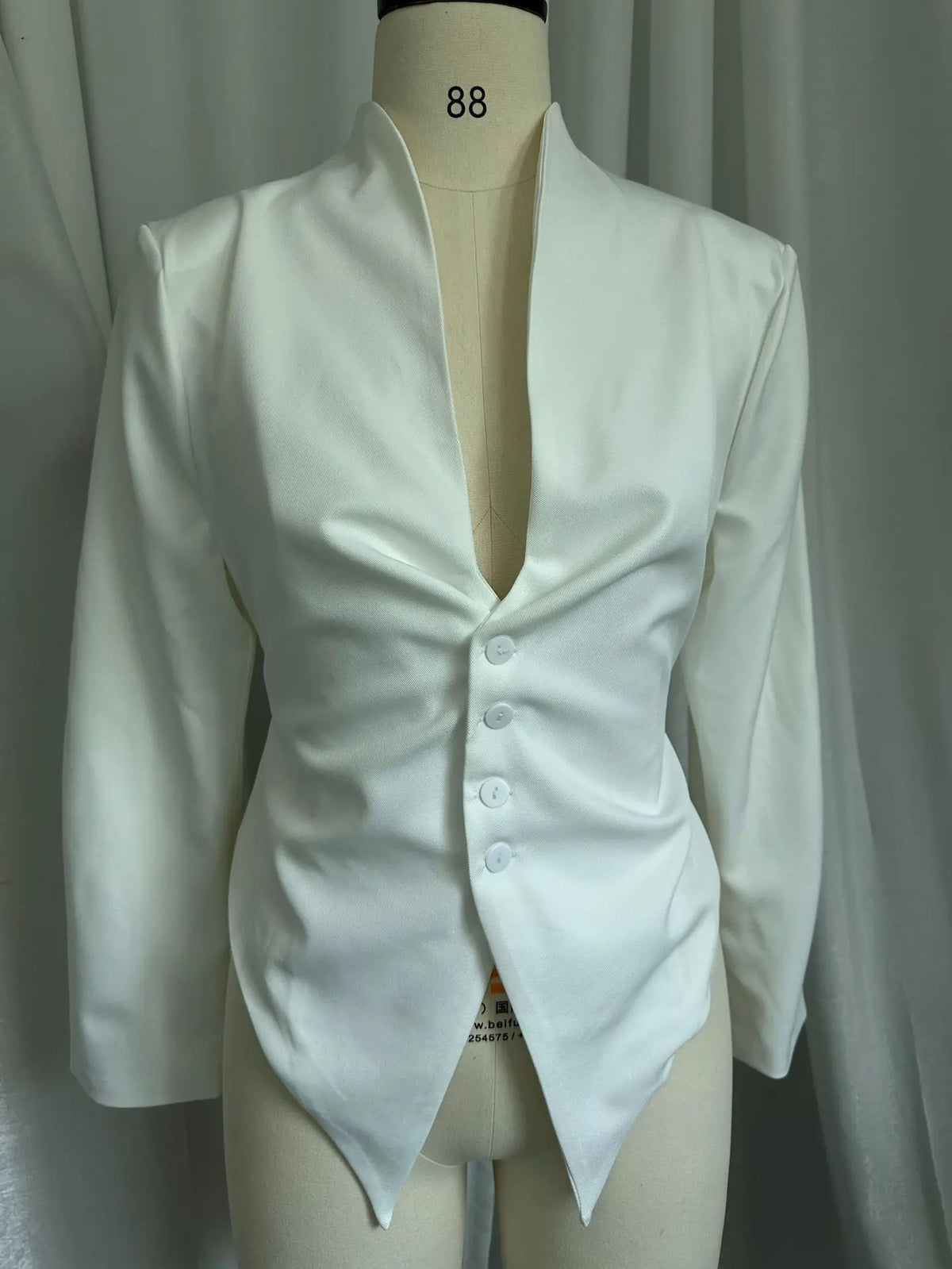 Women Blazer White Slim Fit Blazer Jacket Long Sleeve Deep V Neck Button Front Asymmetrical Hem Office Casual Elegant Jacket