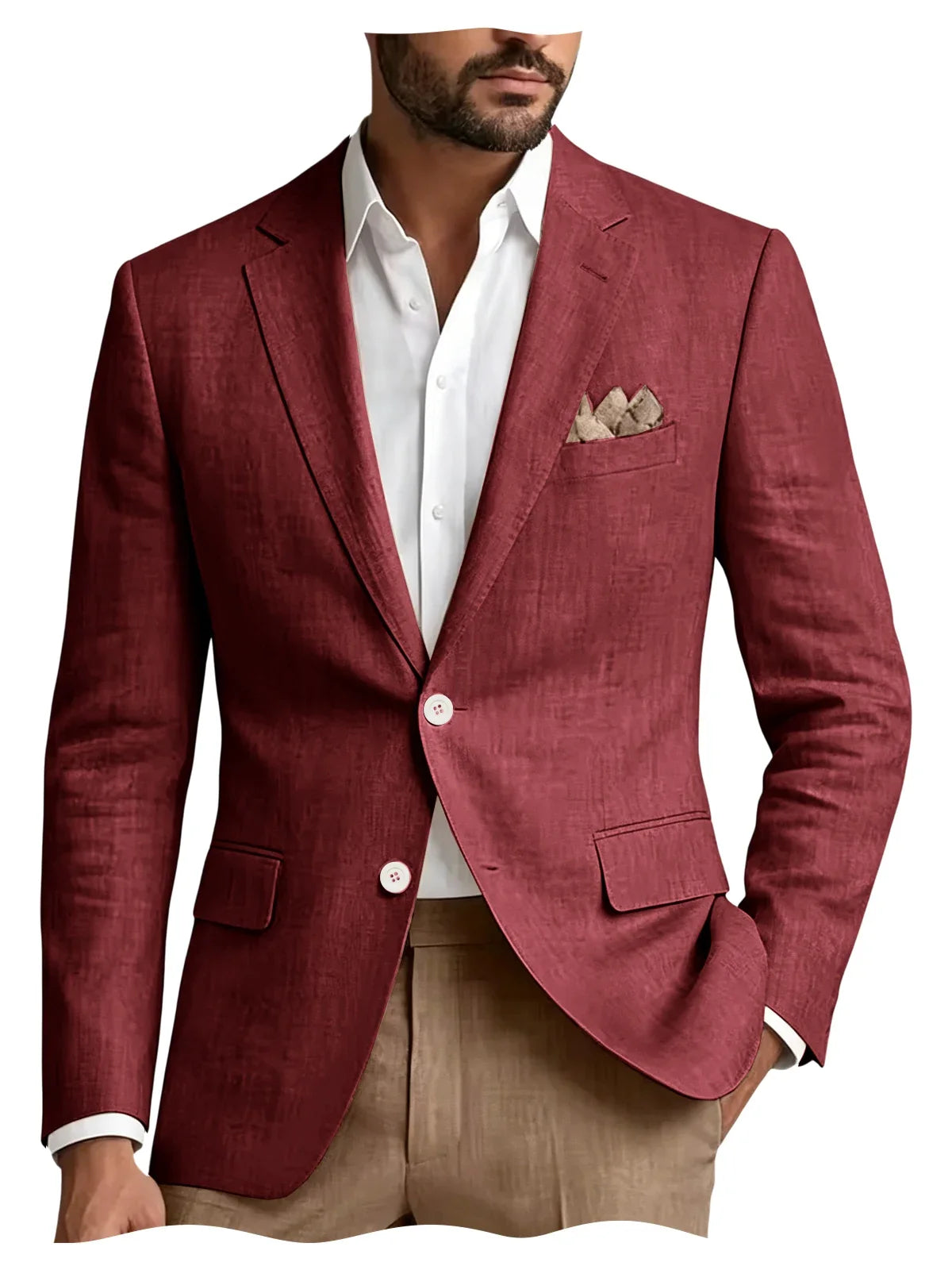 Men's Linen Blazer Notch Lapel 2 Buttons Slim Fit Casual Sport Jacket Lightweight Breathable Summer Business Wedding Daily Wear