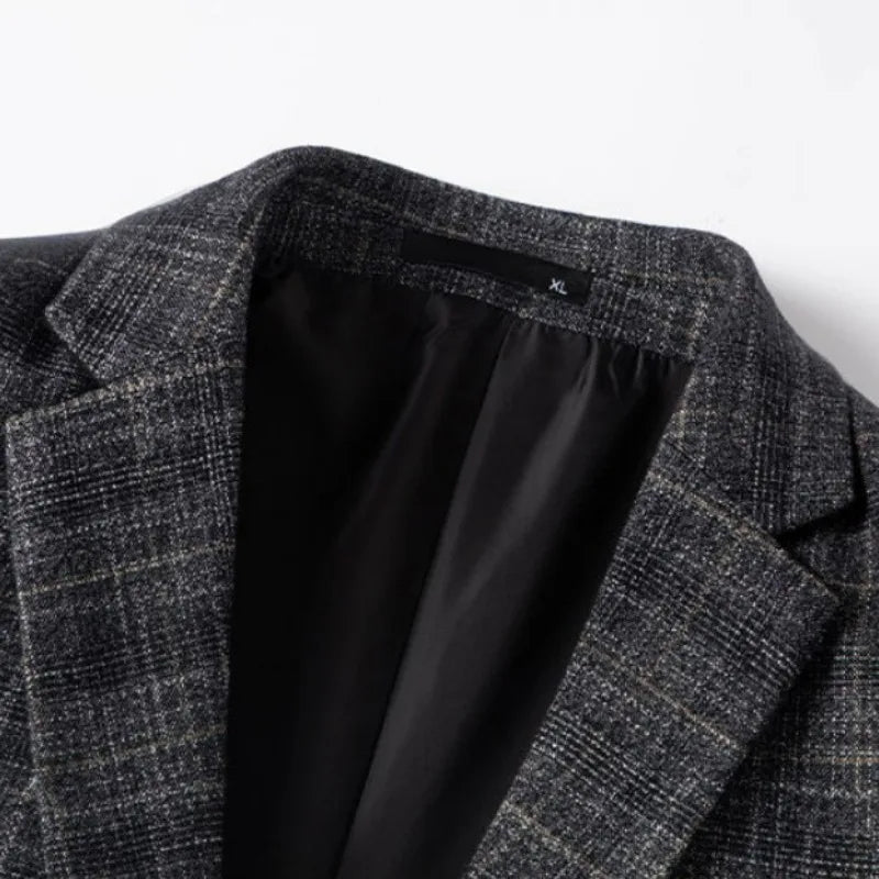 KIDWHXR Men Suit Coat Slim Plaid Turn Down Collar Male Blazer British Style Single-breasted Business Casual Man Outerwear