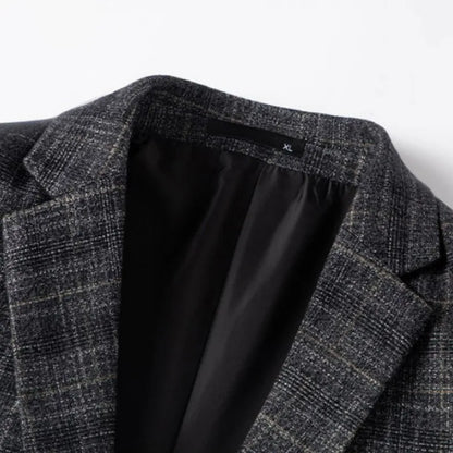 KIDWHXR Men Suit Coat Slim Plaid Turn Down Collar Male Blazer British Style Single-breasted Business Casual Man Outerwear