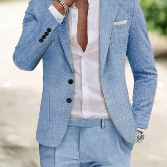 Men's 2 Piece Suit Set Smart Casual Digital Printed Single Breasted Blazer for Wedding and Business