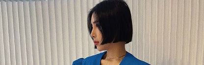 Loose Fit One Button Bubble Sve V Ne Women's Suiting Top Korean Design Summer Casual Versatile Faion Polyester