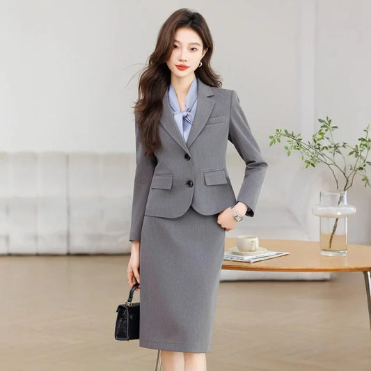 Professional Gray Suit Set for Women Autumn Season2025New High-End Interview Formal Dress Suit Workwear Blazer