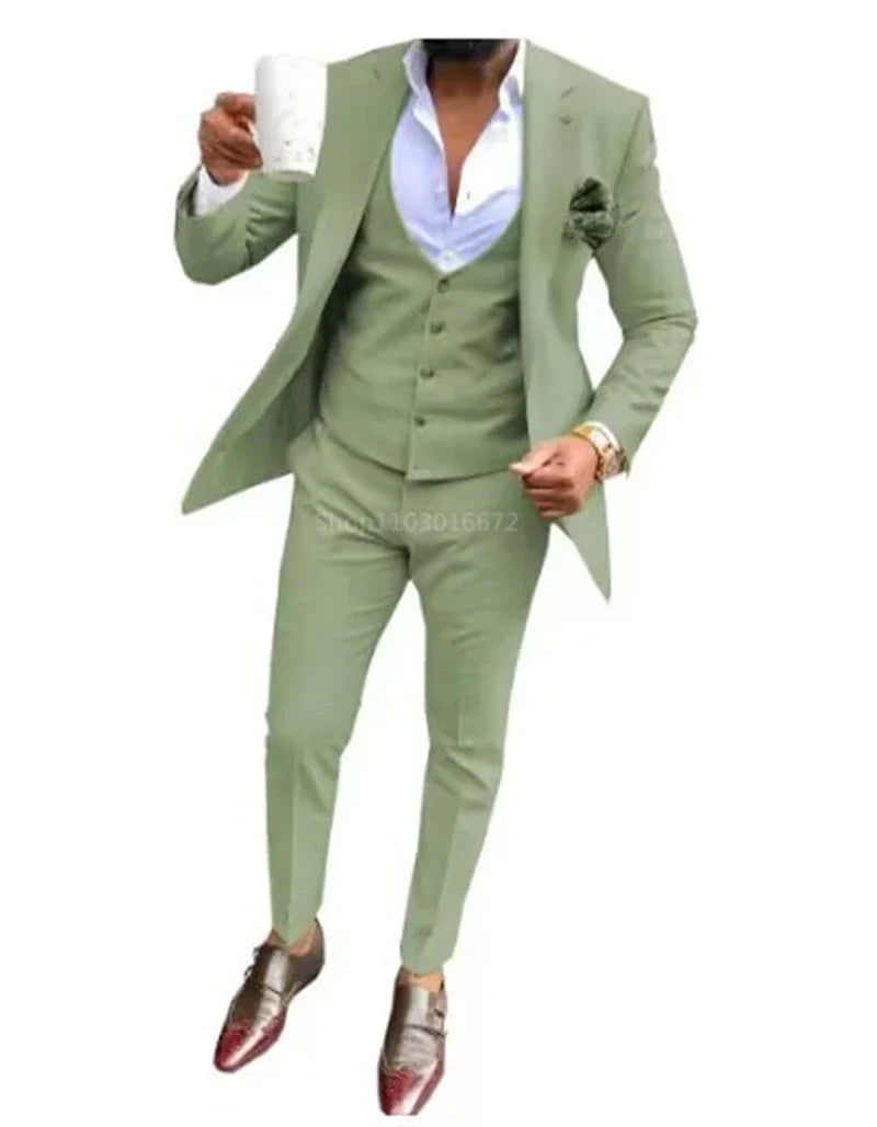 Elegant Solid Men Suits Smart Casual Single Breasted Slim Fit Blazer Vest Pants High Quality 3 Piece Costume Homme for Party