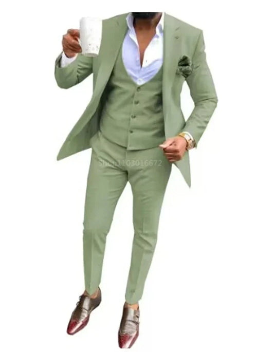 Elegant Solid Men Suits Smart Casual Single Breasted Slim Fit Blazer Vest Pants High Quality 3 Piece Costume Homme for Party