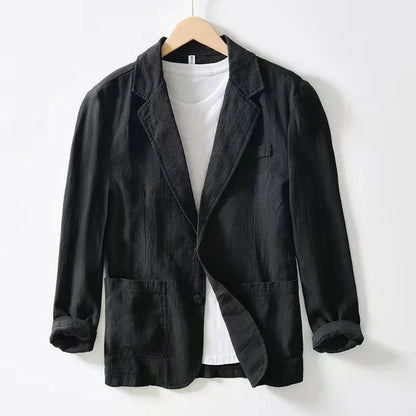 Cotton and Linen Blazer Men's Fashionable Business Casual Outdoor Versatile Travel Lightweight Loose-fitting Retro Style Blazer