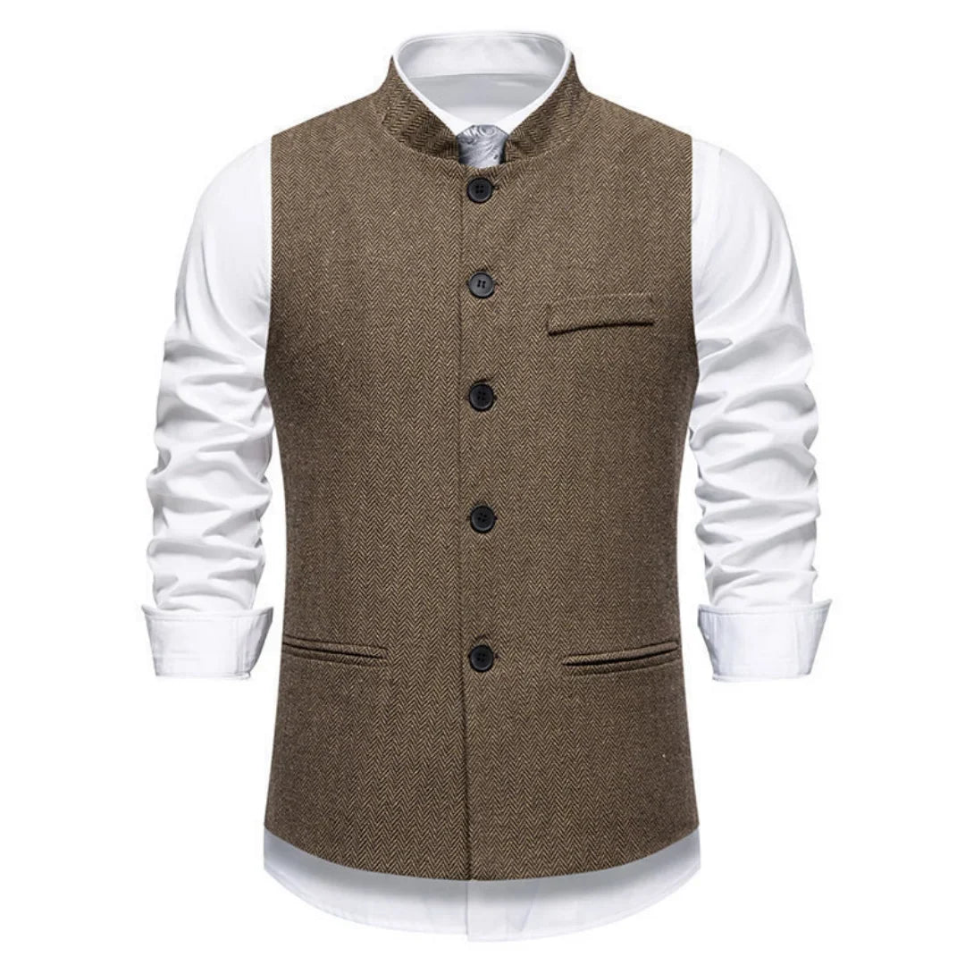 Men's Vest – Herringbone Single-Breasted Waistcoat for Weddings & Business