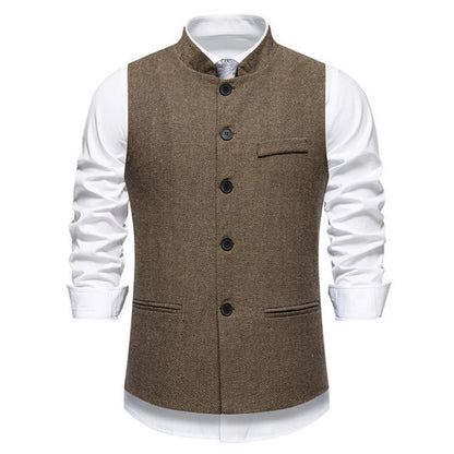 Men's Vest – Herringbone Single-Breasted Waistcoat for Weddings & Business