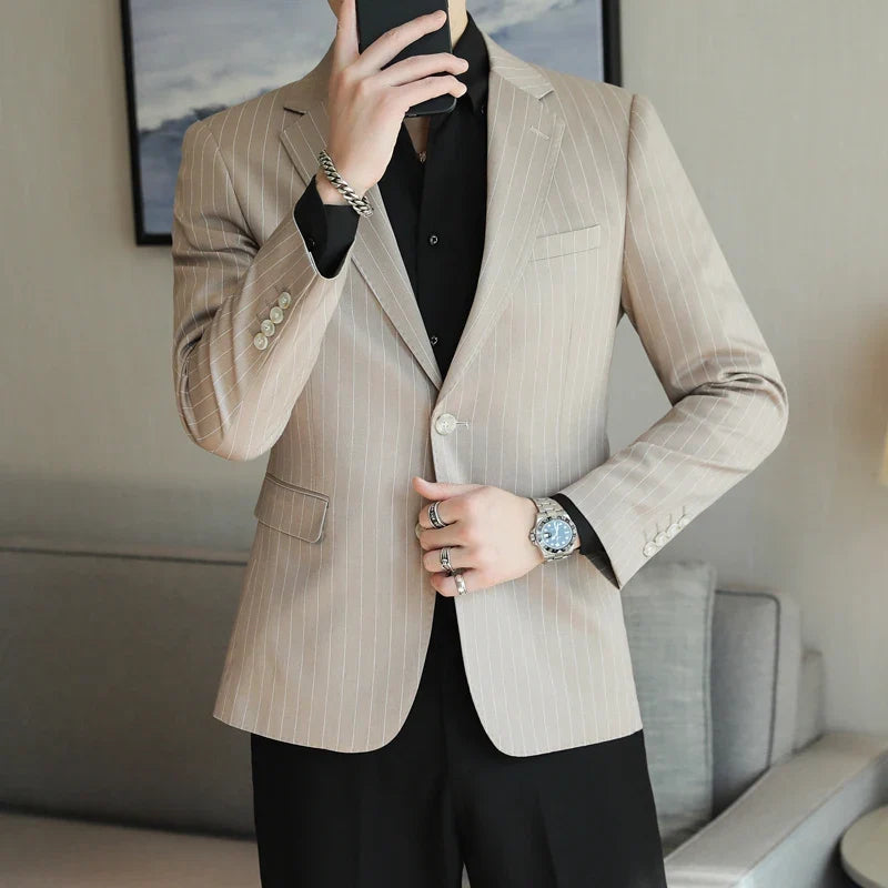 2026 New Simple Versatile Striped Suit Jacket for Men Slim Fit Casual Business Blazers Wedding Social Host Party Jackets S-5XL