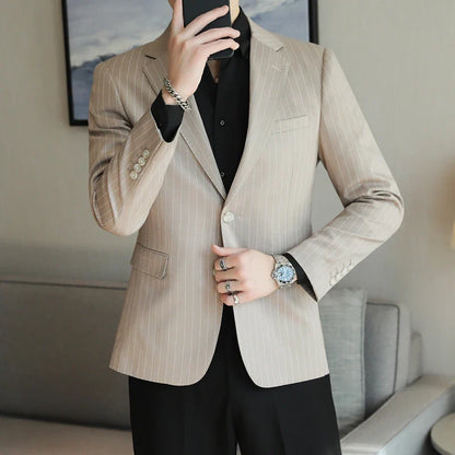 2026 New Simple Versatile Striped Suit Jacket for Men Slim Fit Casual Business Blazers Wedding Social Host Party Jackets S-5XL