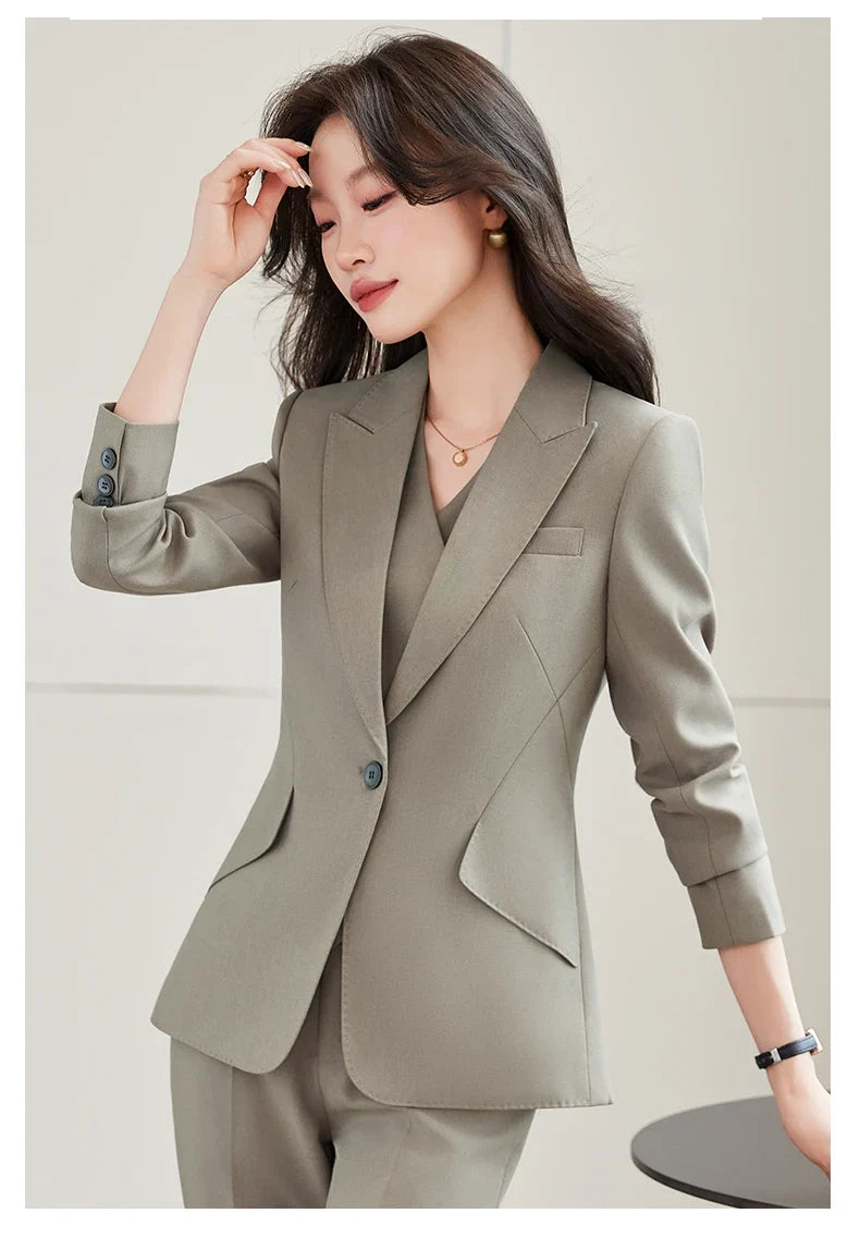 Elegant Ladies Business Chic Blazer Pants Suits Women Autumn Winter Plus Size Work Wear Outfit Jacket and Trousers Sets