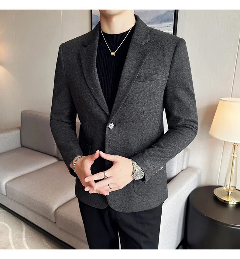 Autumn Winter New Woolen Slim Fit Suit Coat Men Fashion Casual Business Social Party Dress Men's Suit Jackets Tailcoats 4XL-M