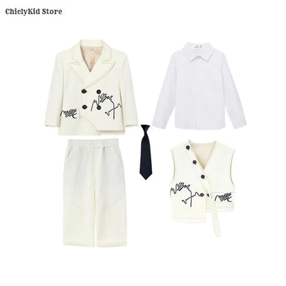 Boys Solid Double Breasted Blazer Jack Vest Pants Children Suit Waistcoat Wedding Clothes Sets Toddler Formal Dress Kids Tuxedos