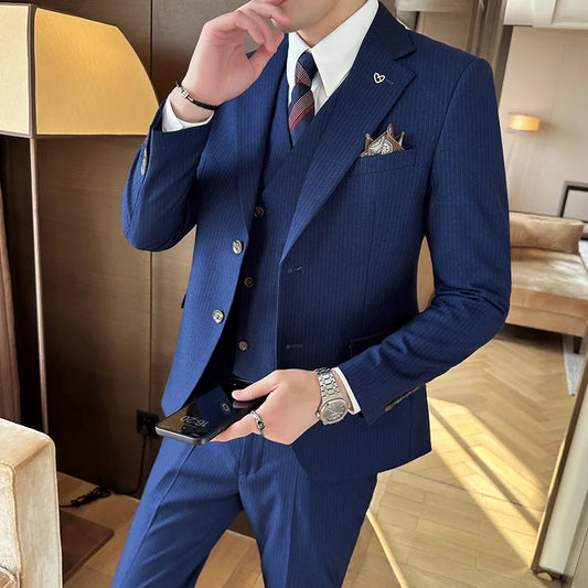 Men's Slim Fit Wedding Suit 3-Piece Set – Single Breasted Smart Casual Formal Suit for Autumn & Winter