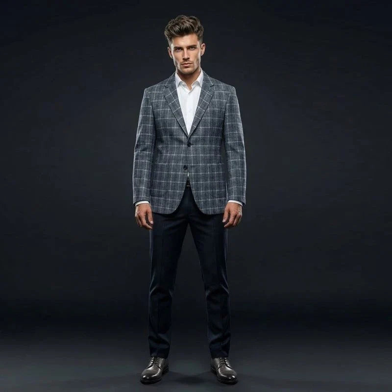 Mens Plaid Wool Blend Blazer Slim Fit Business Formal Suit Jacket Versatile Check Pattern Outerwear