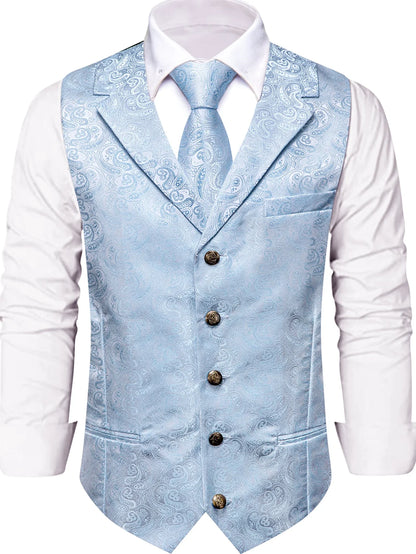 Men's Vest and Tie Set – Paisley Floral Waistcoat with Necktie for Weddings and Business Occasions