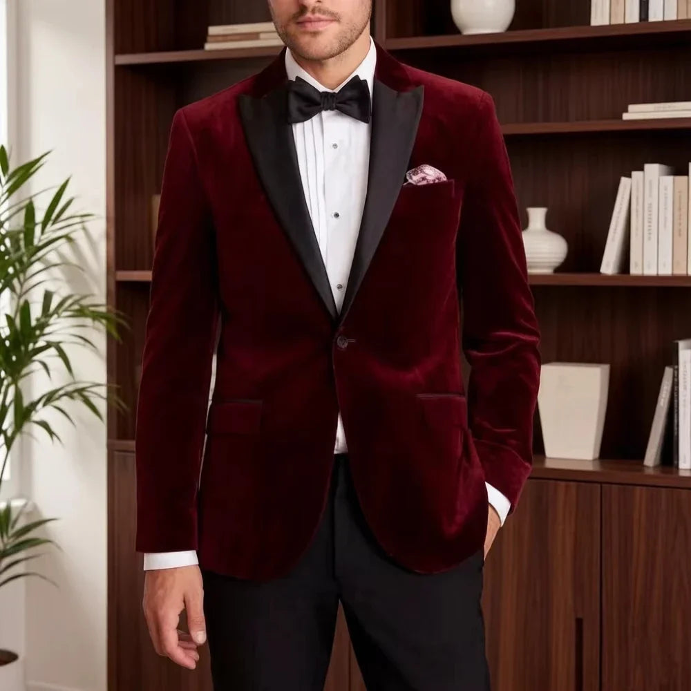 Velvet Formal Suit for Men Slim Fit 1 Piece Formal Wedding Blazer Mix Match Stitching Elegant Prom Party Reception Wear