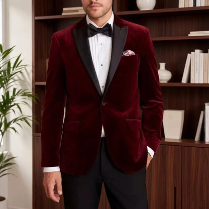 Velvet Formal Suit for Men Slim Fit 1 Piece Formal Wedding Blazer Mix Match Stitching Elegant Prom Party Reception Wear