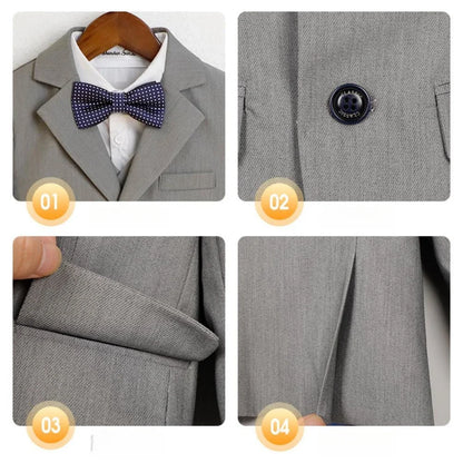 Spring Autumn Children Slim Fit Suit Set Comfortable Boy Suits 4 Pieces jacket Vest Pants Bow-tie School Graduation Ceremony