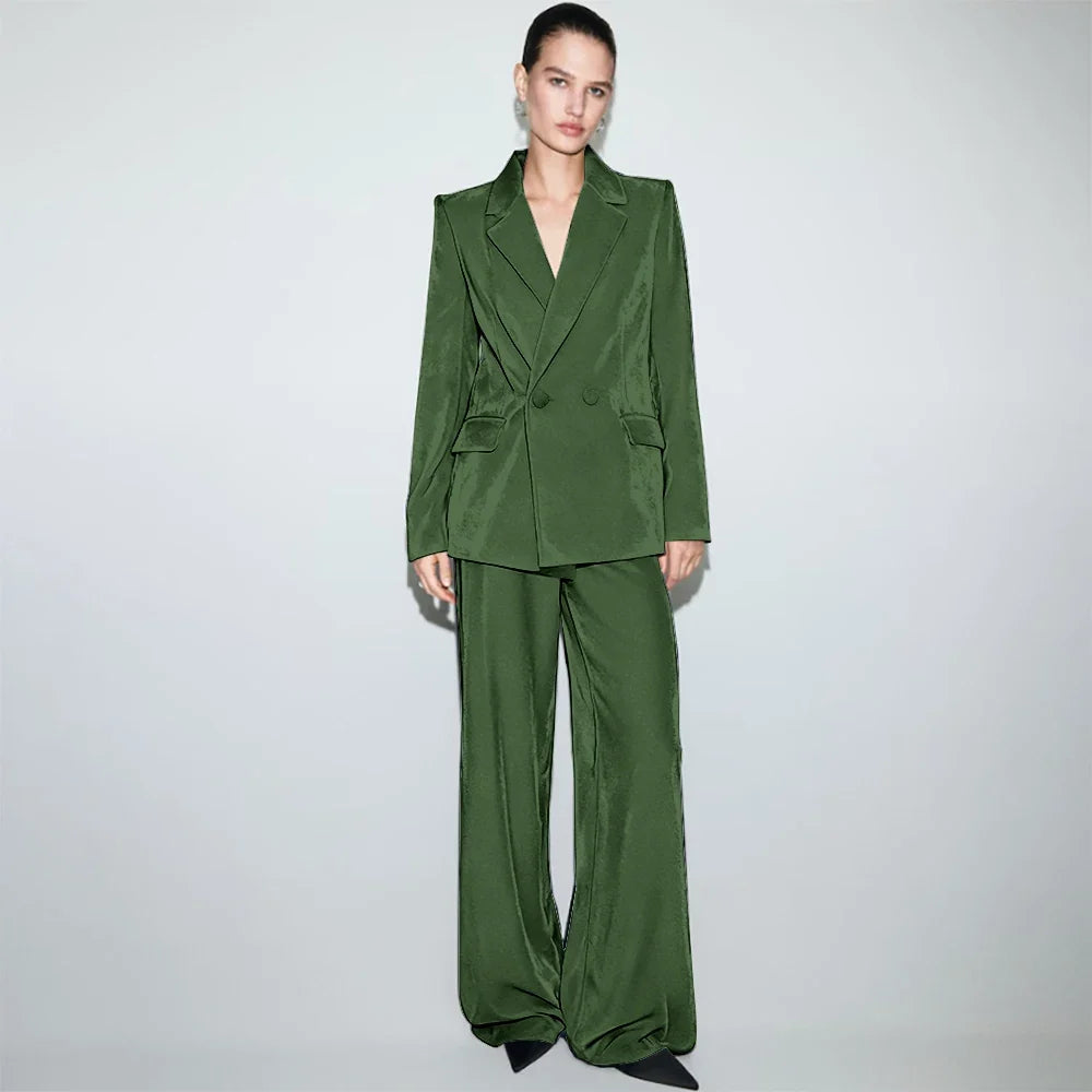 Luxury Navy Blue Velvet Women's Suit Two Piece(Jacket+Pants) Set Double-Breasted Notch Lapel Blazer Elegant Formal Evening Wear