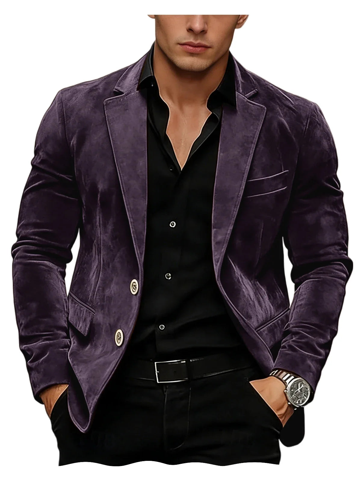 Men Suede Blazer Two Buttons Slim Fit Casual Formal Jacket Wedding Party Dinner Gentleman Sport Coat