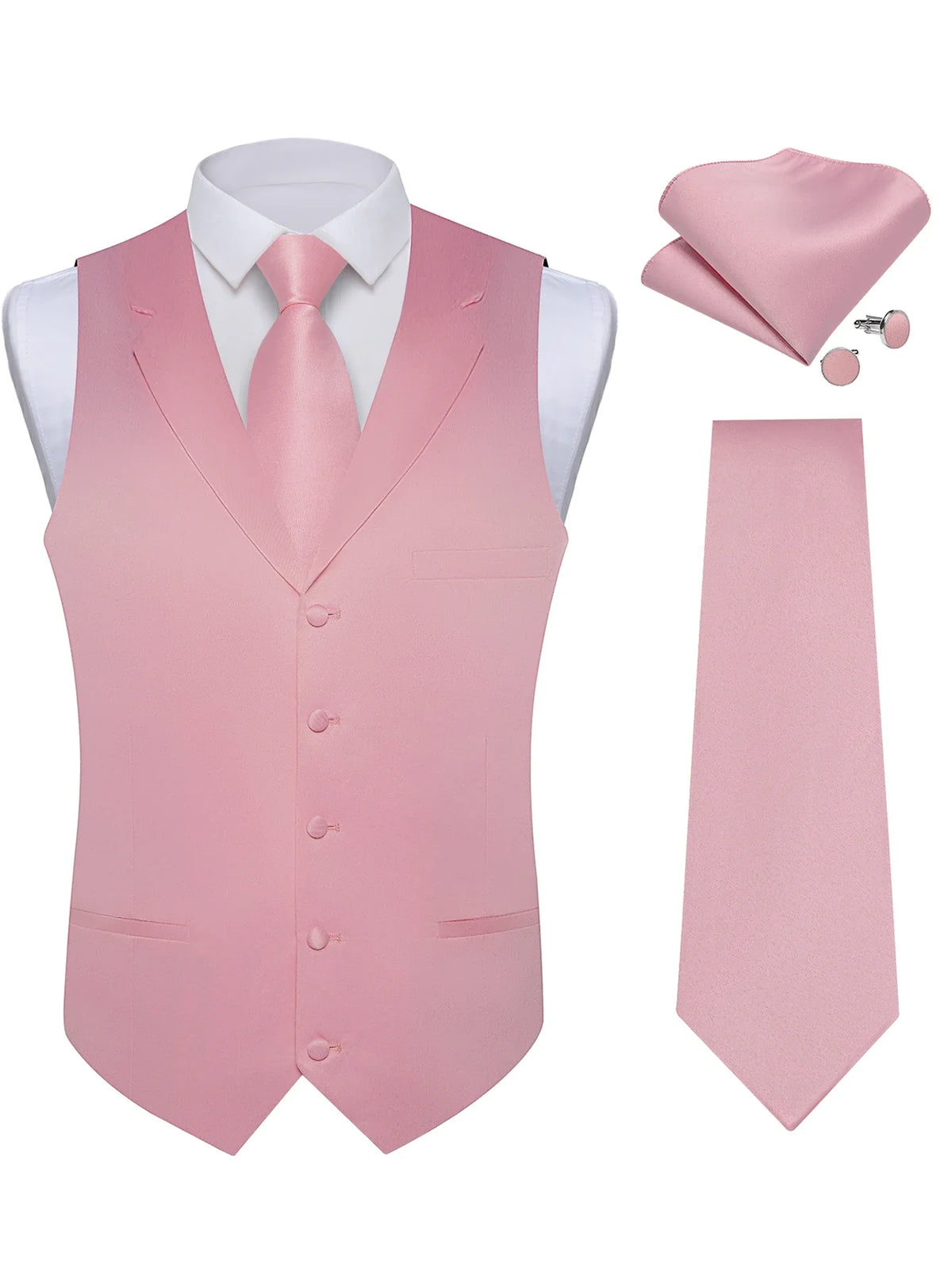 Men's Suit Vest & Tie Set – Solid Color Satin Formal Waistcoat for Weddings and Business