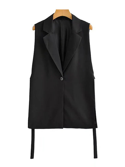Women Fashion With Taps Side Vents Waistcoat Vintage Sleeveless Front Button Female Outerwear Chic Vest Tops