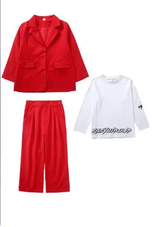 Hip Hop Boys Solid Suit Jacket Outfits Girls Loose Blazer Street Dance Pants Clothes Sets Children Streetwear Kids Jazz Costumes