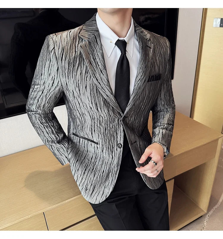 Korean Trend 3D Pleated Suit Jacket for Men Wedding Groom Business Dress Jacket Casual Banquet Party Host Blazer Masculino